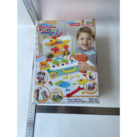 Jucarie educativa pentru copii, Cyrax, Set 258 piese, 6 in 1, Valiza cu bormasina, Multicolor