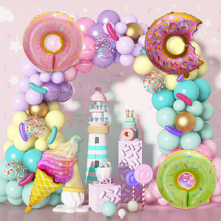 Set 124 Baloane, Cyrax, din Latex si Folie de Aluminiu, Model Candy, Diferite Marimi, Multicolor