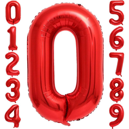 Balon din Folie Metalizata Cyrax, Figurina Cifra, Tema Aniversare 40 cm, Ambalaj Individual, Pai inclus, Umflare cu Aer sau Heliu, Rosu, Cifra 0