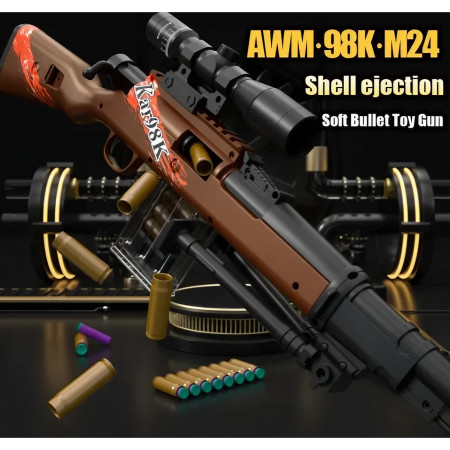 Pusca de Jucarie 98K Ultrarealista, Cyrax, Manuala, cu Luneta, 10 de Proiectile din Spuma Moale, 5 Cartuse, 103 cm, 14 ani+, Maro