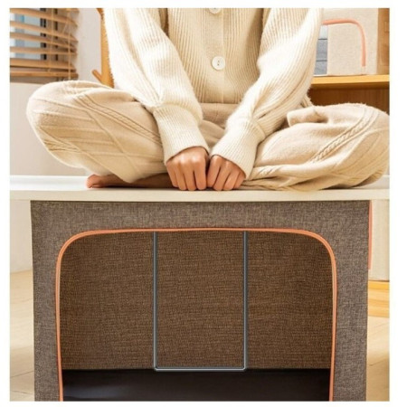 Cutie de Depozitare Pliabila,  24 L, din Bumbac si In, 40x30x20 cm, 2 Ferestre, Frontala si Laterala, 2 Usi de Acces cu Fermoar Bidirectional, Cadru Metalic, Suport Baza Stabil din Plastic, Gri