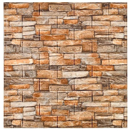 Set 10 Placi Tapet 3D,  70 x 77 cm, Grosime 3 mm, din Polietilena, Model Caramida, Suprafata acoperita 5.3 mp, Piatra Galbena