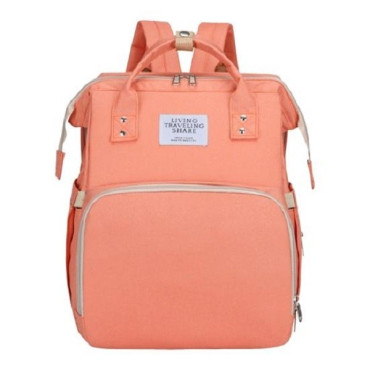 Rucsac Multifunctional pentru Mamici, Cyrax, cu Patut Pliabil si Baza de Schimbat, Rezistent la Apa, Capacitate Mare, Usor, Compartimente Multiple, Buzunar Termic pentru Lapte, 42 x 32 x 22 cm, Roz Pudra