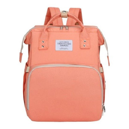 Rucsac Multifunctional pentru Mamici, Cyrax, cu Patut Pliabil si Baza de Schimbat, Rezistent la Apa, Capacitate Mare, Usor, Compartimente Multiple, Buzunar Termic pentru Lapte, 42 x 32 x 22 cm, Roz Pudra