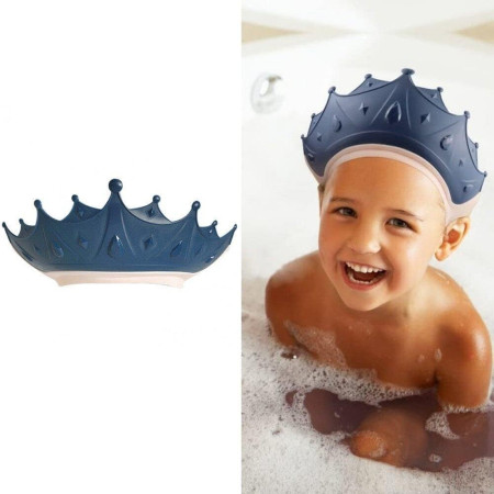 Cyrax Viziera de Protectie Baie Pentru Copii, Fippy, Model Coroana, Dimensiune ajustabila, Durabil, Usor de curatat, Impotriva Samponului, pentru Ochi si Urechi, TPE+PP, 15x13 cm, Albastru Inchis