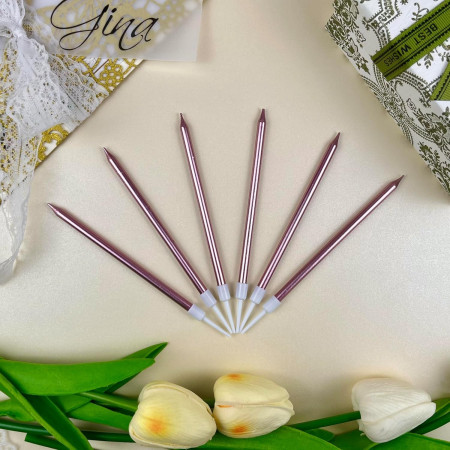 Set 6 Lumanari de Tort, Cyrax, din Parafina, 11 x 0.4 cm, Lucioase, Roz Auriu