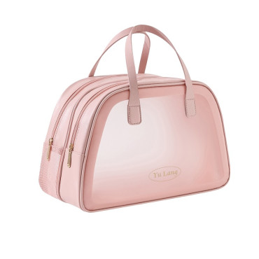 Geanta Cosmetice de Voiaj, Cyrax, Dubla Compartimentare, Impermeabila, Translucida Mata, 35 x 22 x 15 cm, Roz