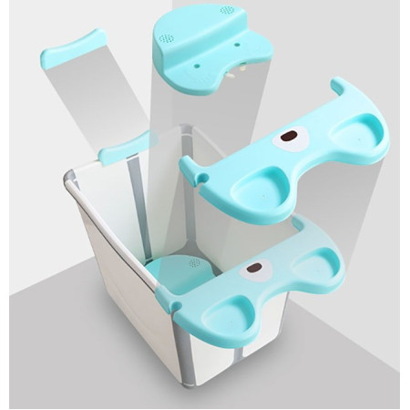 Cada Pliabila pentru Baie, Cyrax, din PP+TPE, pentru Copii +6 Luni, Model Ursulet, Scaun de Interior, Detasabil, 82 x 50 x 54 cm, Albastru