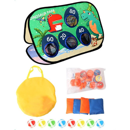 Joc pentru Copii, Cyrax, Aruncarea Sacilor cu Nisip, Sageti, 8 Mingi, 4 Saci, Geanta Portabila, Interactiv, Model Dinozauri, 77.5x44.5x42 cm, Multicolor