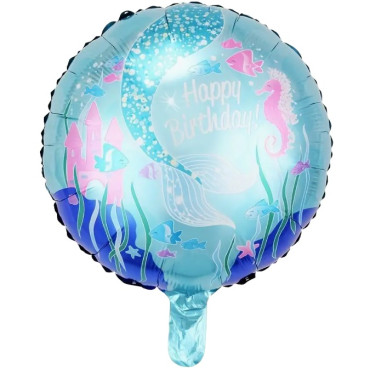 Balon din Folie Metalizata, Cyrax, Mini Figurina Rotunda, Model Caluti de Mare, Happy Birthday, Tematica Aniversare, 45 cm, Ambalaj Individual, Pai Inclus, Umflare cu Aer sau Heliu, Multicolor