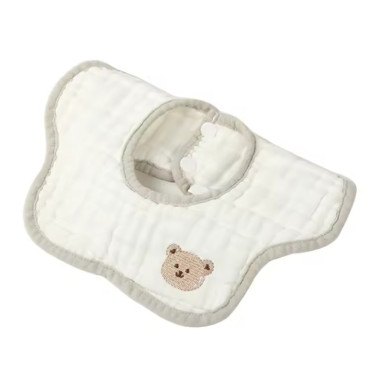 Baveta Tip Floare, Cyrax, din Bumbac, pentru Copii 0-12 Luni, Rezistenta la apa, 8 Straturi, Model Tricotat cu Ursulet, 26 x 29 cm, Alb