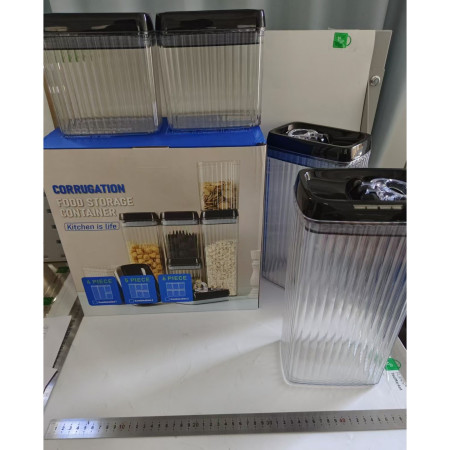 Set 4 Recipiente din Plastic, Cyrax, pentru Alimente/Obiecte, Inchidere Ermetica, Textura Ondulata, 2 x 1.5l, 2 x 3.3 l, Transparent