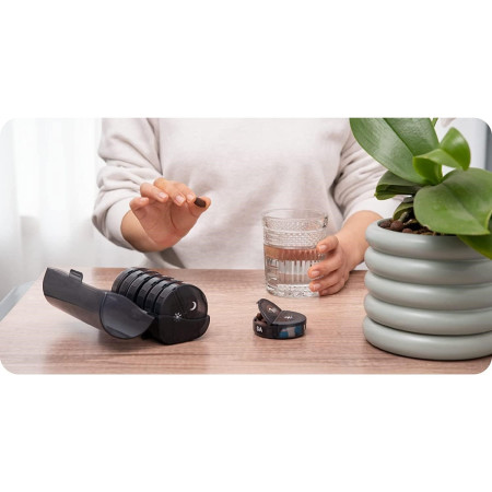 Cutie Depozitare Medicamente,  7 Zile, 14 Compartimente, Cutie Suport, Recipiente Detasabile, Portabila, Negru, 17.5x11x9.5 cm