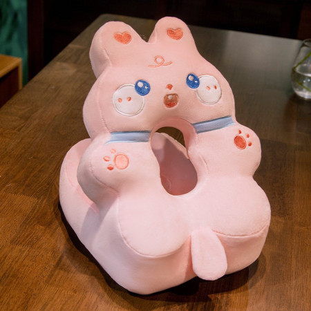 Perna din Spuma,  pentru Birou, Calatorii, Model Iepure, Lavabila, Umplutura de Bumbac, Spatiu Cap in Forma de 8, 30x35x30 cm, Roz