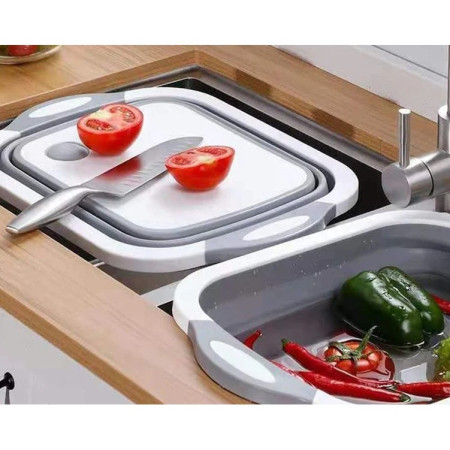 Tocator Multifunctional, Cyrax, 2 in 1, cu Cos pentru Spalat si Scurgere Alimente, 480 g, Pliabila, Gri