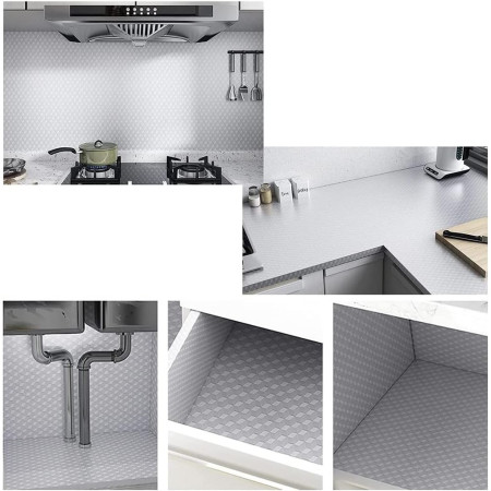 Autocolant de Bucatarie, Cyrax, Autoadeziv, Impermeabil, Rezistent la Temperaturi Ridicate, din PVC, 30 x 100 cm, Model Cub 3D, Argintiu