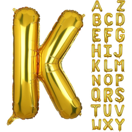 Balon Folie Metalizata Litera K, Cyrax, 40 cm, Umflati cu Heliu sau Aer, Ambalaj Individual, Pai inclus, Auriu
