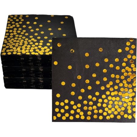 Set 20 de Servetele de Masa, Cyrax, Imprimeu cu Buline Aurii, din Hartie, 17 x 17 cm, Negru