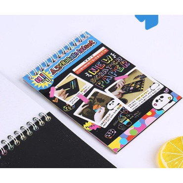 Caiet cu fise razuibile Cyrax, DIY Magic Scratch, 12 File, Curcubeu, Creion din Lemn, Cartonase negre, A6, Multicolor