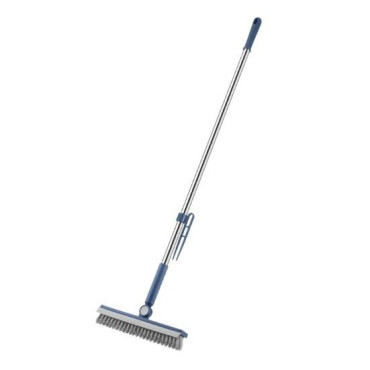 Perie de Curatare pentru Podele si Rosturi,  Lungime Maner 105 cm, Capat Pivotant 180 Grade, Peri din PP, Otel si Plastic, Cleste pentru Scame si Par Inclus, Albastru