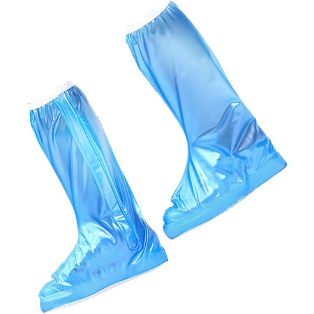 Protectie Incaltaminte pentru Ploaie si Noroi,  Impermeabila, Talpa Antiderapanta, cu Fermoar si Capsa, Inaltime 40 cm, Marime S 34-35, Albastru