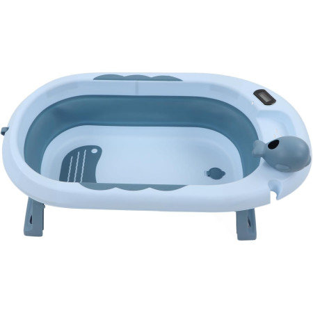 Cada de Baie, Cyrax, pentru Copii 0 luni - 6 Ani, cu Termometru, Pliabila, Perna Suport Inclusa, din Plastic, 81.5 x 49 x 21.5 cm, Albastru