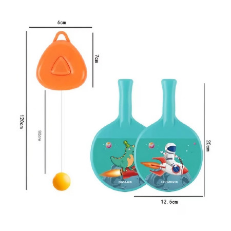 Set 2 Palete de Tenis de Masa, Cyrax, pentru Copii, Design Animat, Tematica Astronauti, Accesoriu de Agatat Inclus si 2 Mingi, Albastru