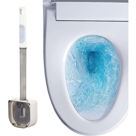 Perie de Toaleta,  cu Recipient pentru Detergent, din Plastic+TPR, Montare fara Perforare, 40 x 9 cm, Alb