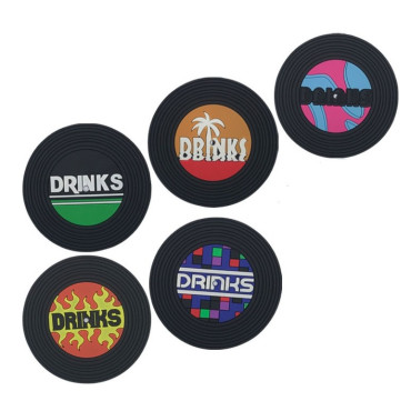 Cyrax Set 5 Suporturi pentru Pahare, Filppy, din PVC, Diametru 9 cm, Rezistent la Caldura, Multicolor