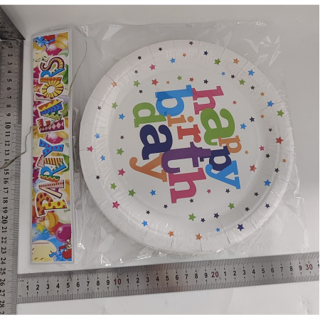 Set 6 Farfurii de Unica Folosinta, Cyrax, Colectia Happy Birthday, 23 cm, din Carton Laminat, Multicolor