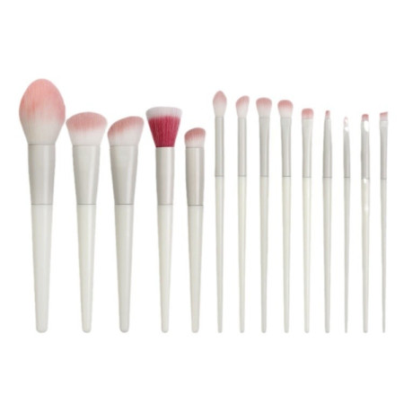 Set 14 Pensule de Machiaj cu Peri Moi, Cyrax, cu Suport pentru Depozitare, Bej