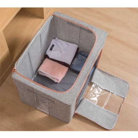 Cutie de depozitare pliabila,  Cu fermoar, 100 L, Textil, 60x42x40 cm, Cadru Metalic, Suport Baza Stabil din Plastic, Gri