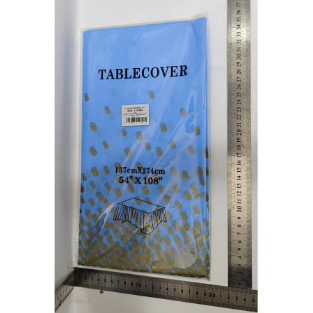 Fata de Masa, Cyrax, din PEVA, Imprimeu Buline Aurii, 137 x 274 cm, Impermeabila, Fara Pete, Curatare Rapida, Albastru
